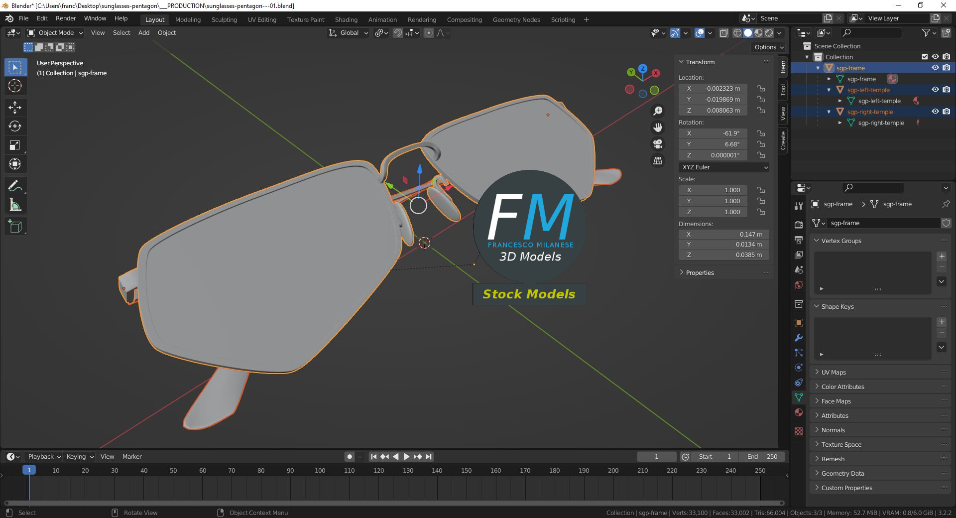 3D-Modell - Fünfeckige Sonnenbrille - 09