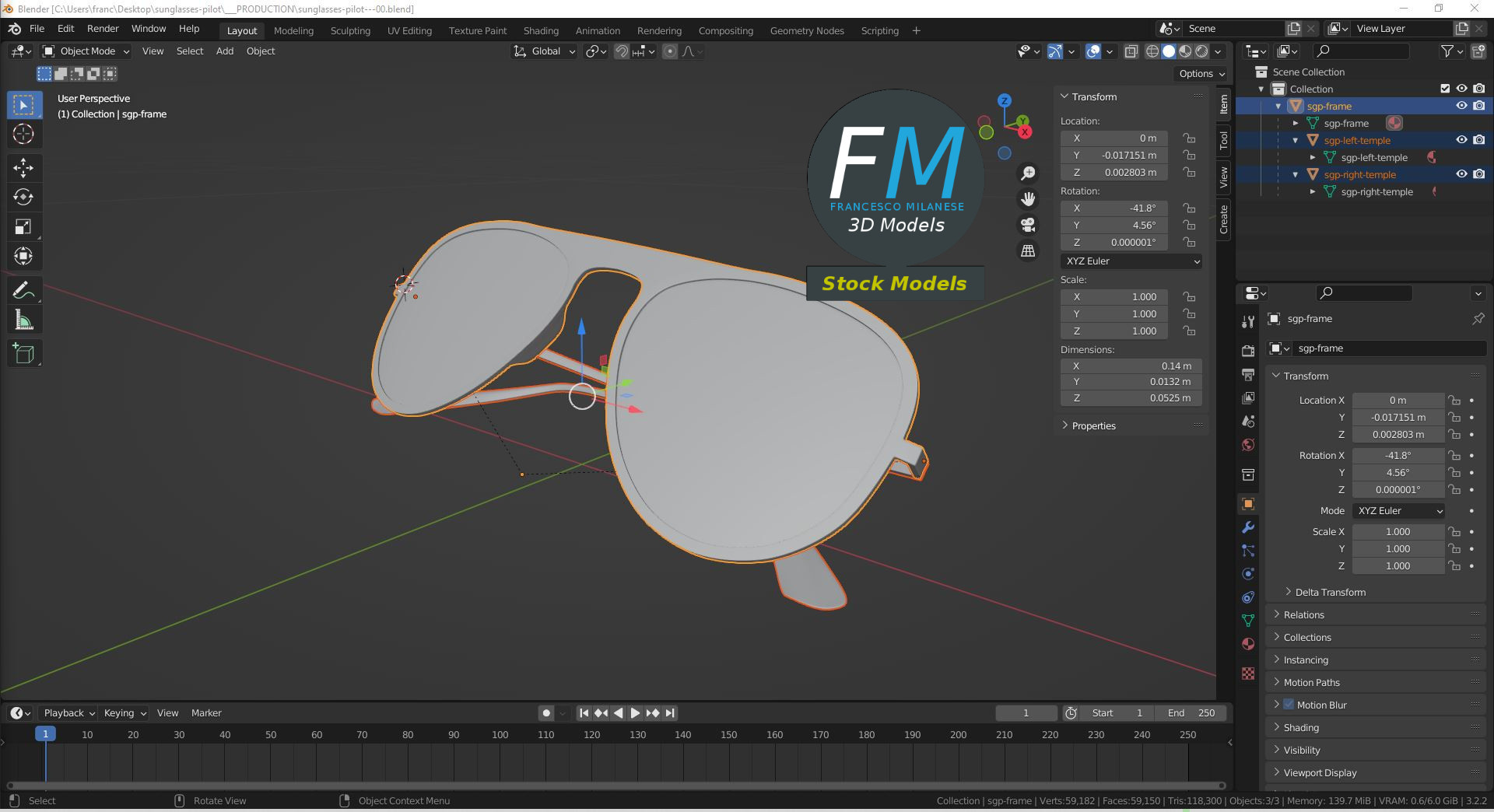 3D-Modell - Piloten-Sonnenbrille - 09