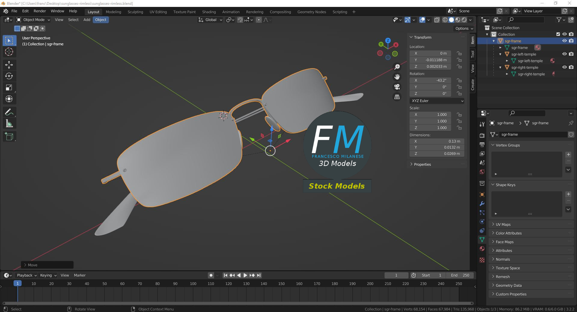 3D-Modell - Randlose Sonnenbrille - 09