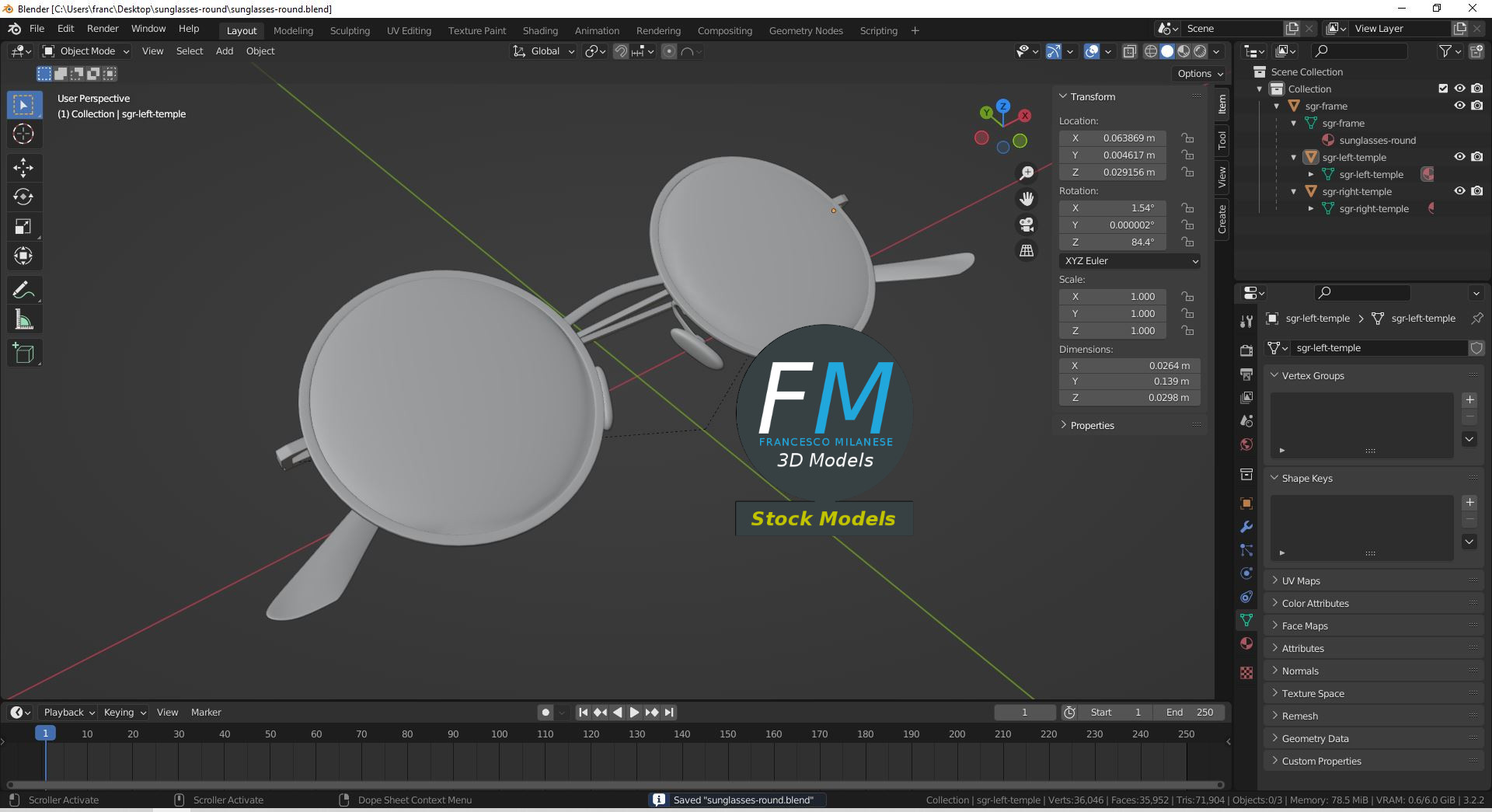 3D-Modell - Runde Sonnenbrille - 09