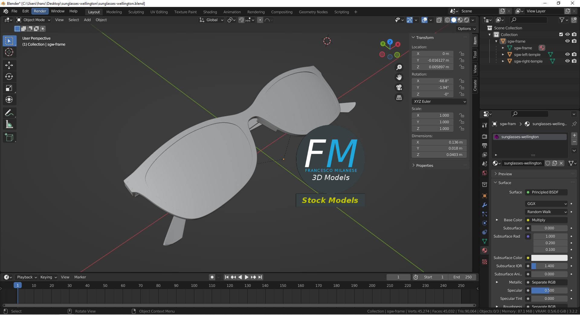 3D-Modell - Wellington-Sonnenbrille - 09