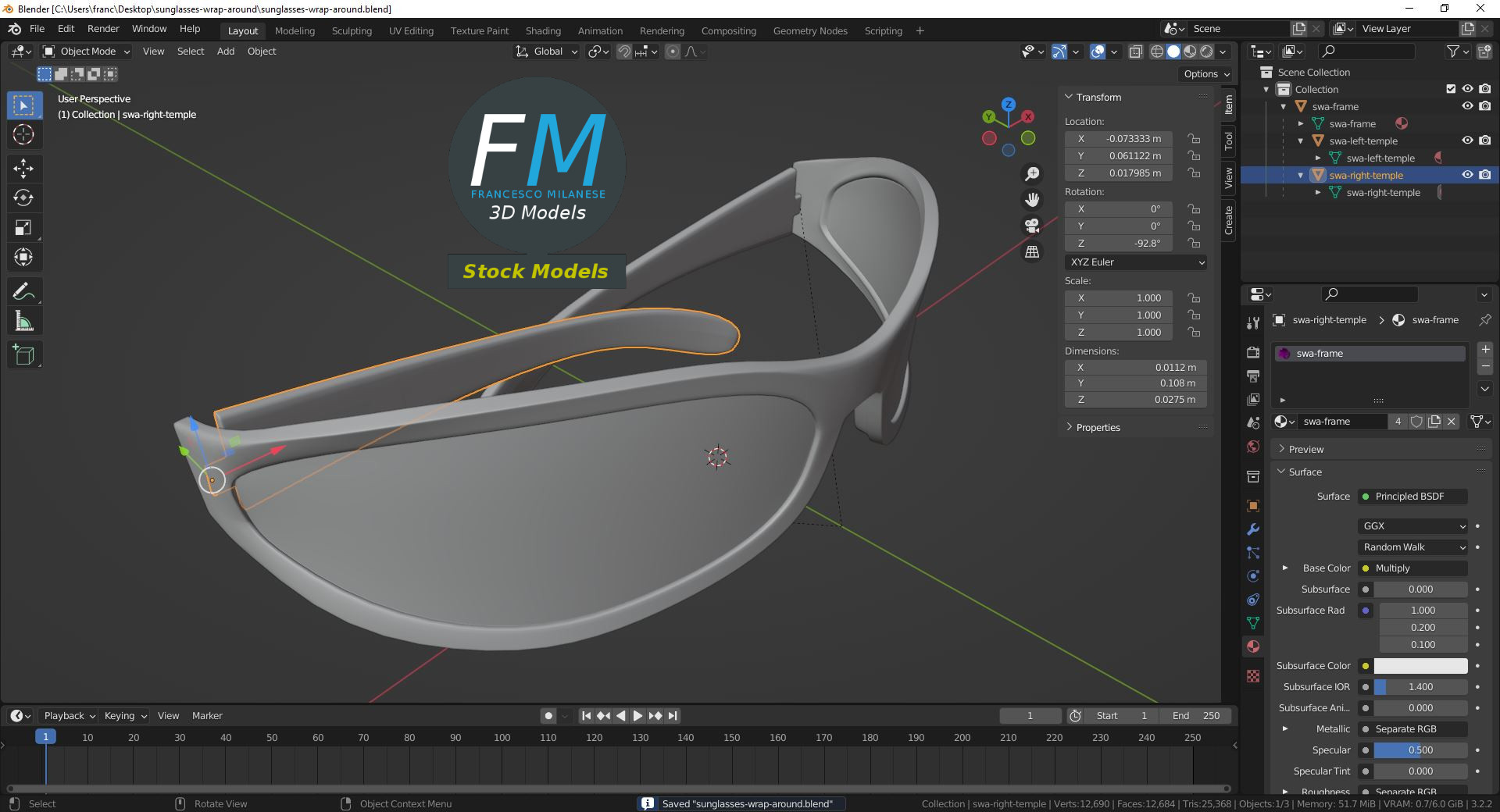 3D-Modell - Wraparound-Sonnenbrille - 09