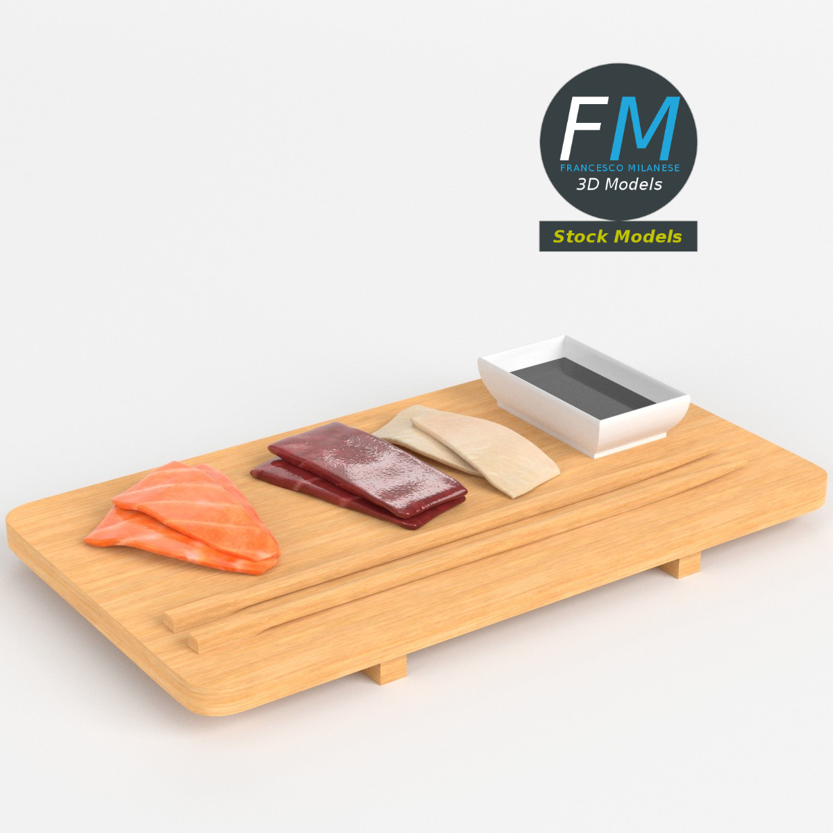 3D-Modell - Sushi Sashimi und Sojasauce - 01