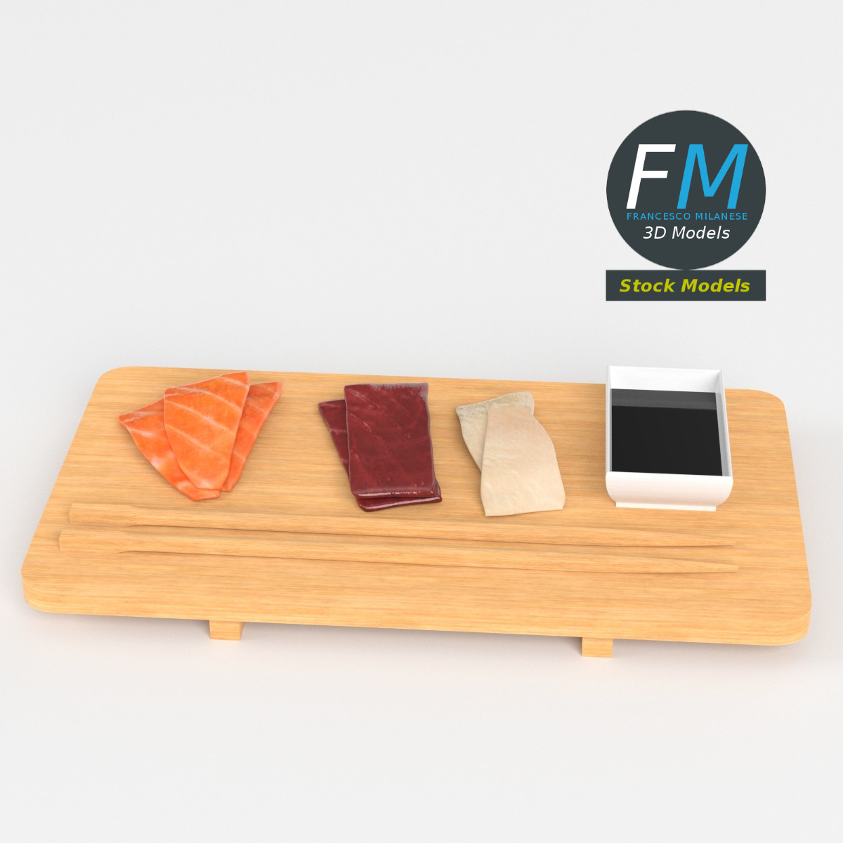 3D-Modell - Sushi Sashimi und Sojasauce - 02