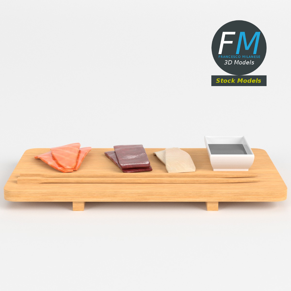 3D-Modell - Sushi Sashimi und Sojasauce - 03