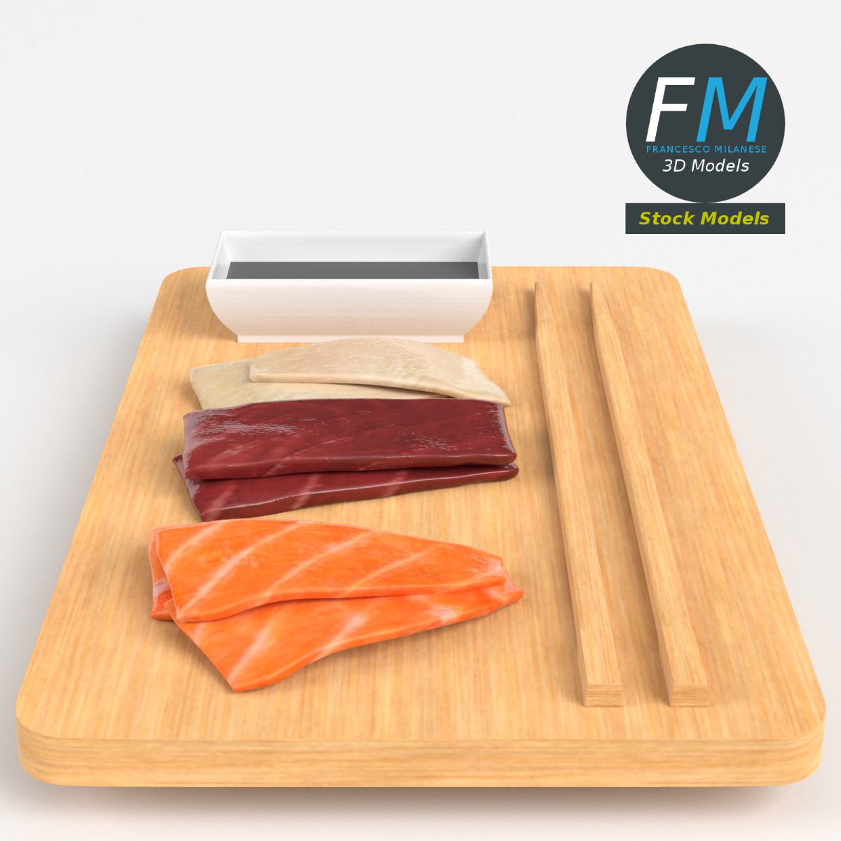 3D-Modell - Sushi Sashimi und Sojasauce - 04