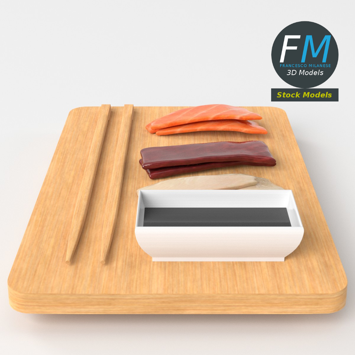 3D-Modell - Sushi Sashimi und Sojasauce - 05
