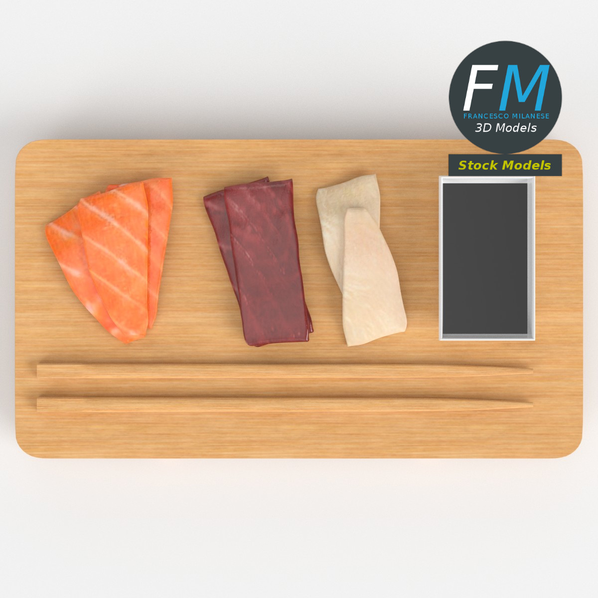 3D-Modell - Sushi Sashimi und Sojasauce - 06