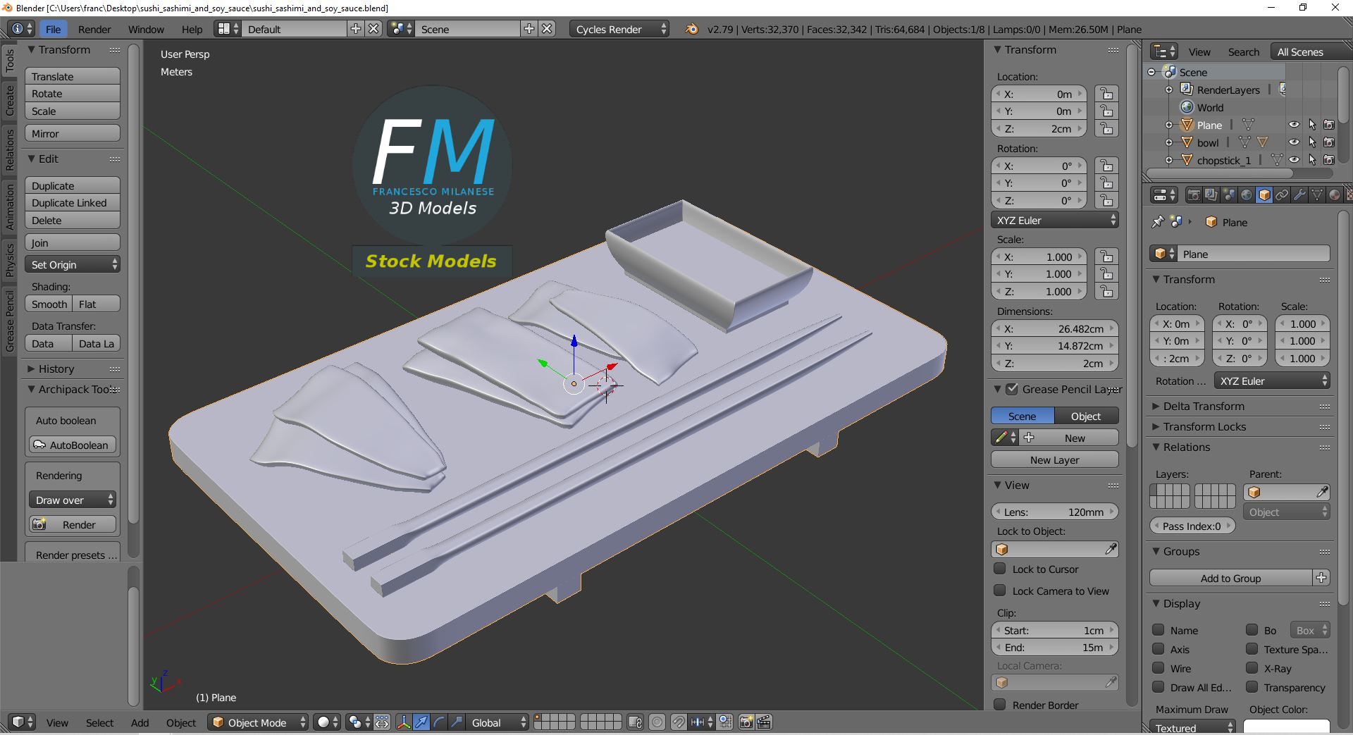 3D-Modell - Sushi Sashimi und Sojasauce - 09