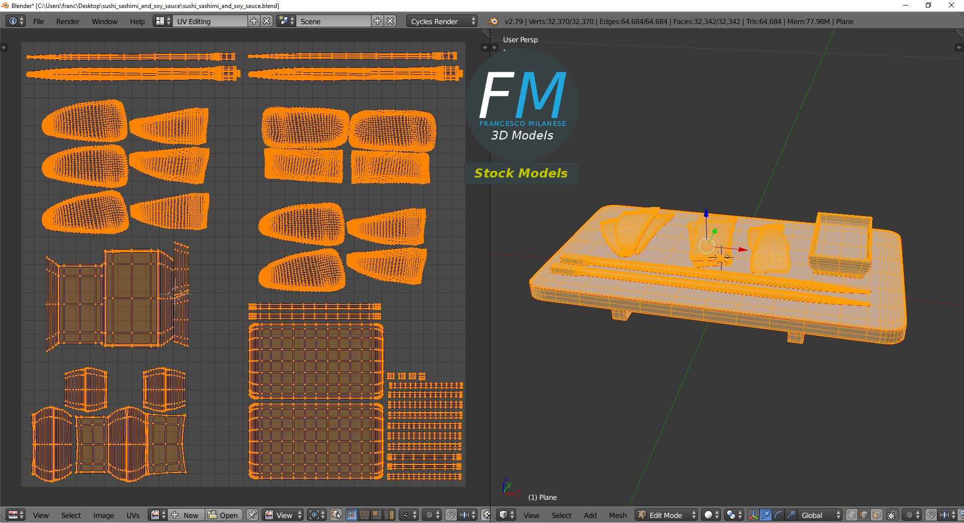 3D-Modell - Sushi Sashimi und Sojasauce - 10