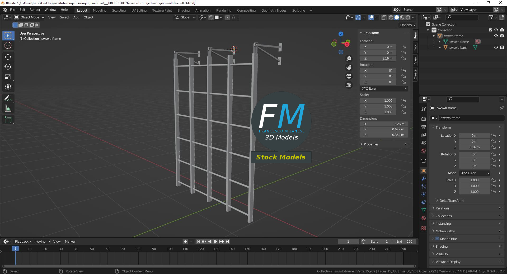 3D-Modell - Schwenkbare Sprossenwand - 09