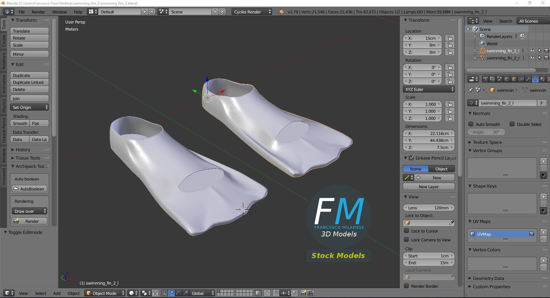 3D-Modell - Kurze Schwimmflossen - 09