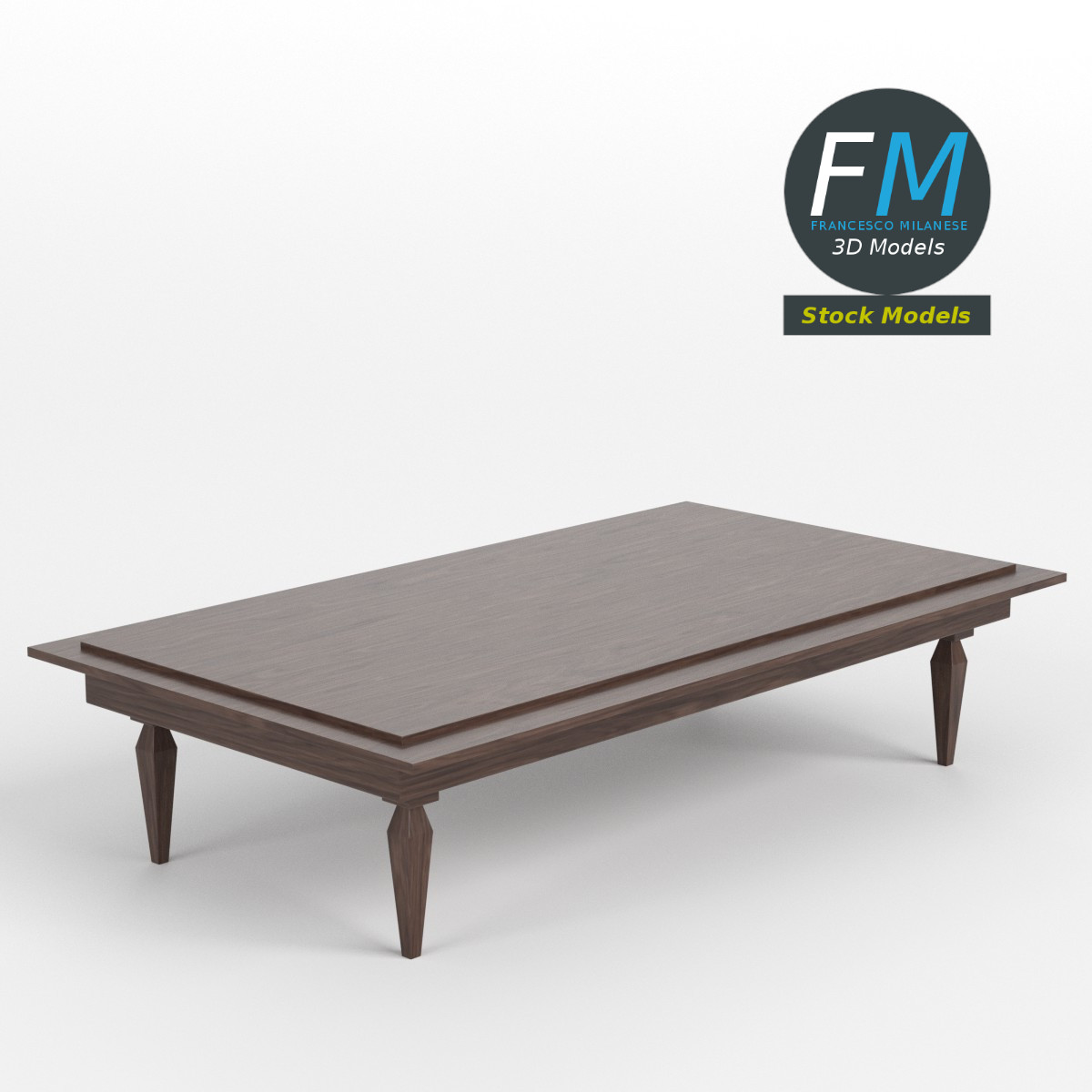 3D-Modell - Rechteckiger Holztisch - 01
