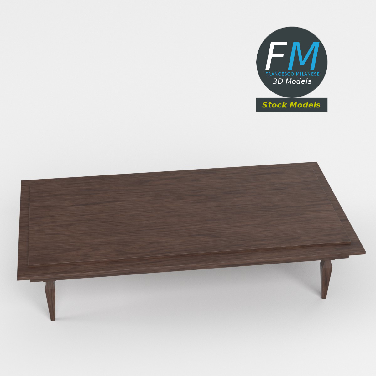 3D-Modell - Rechteckiger Holztisch - 02