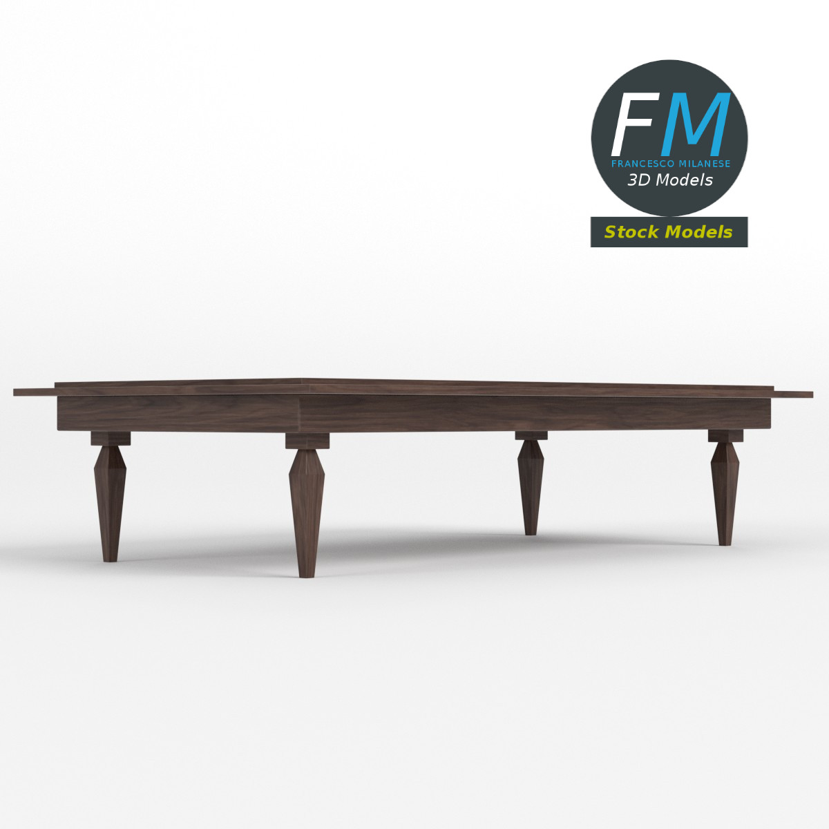 3D-Modell - Rechteckiger Holztisch - 03