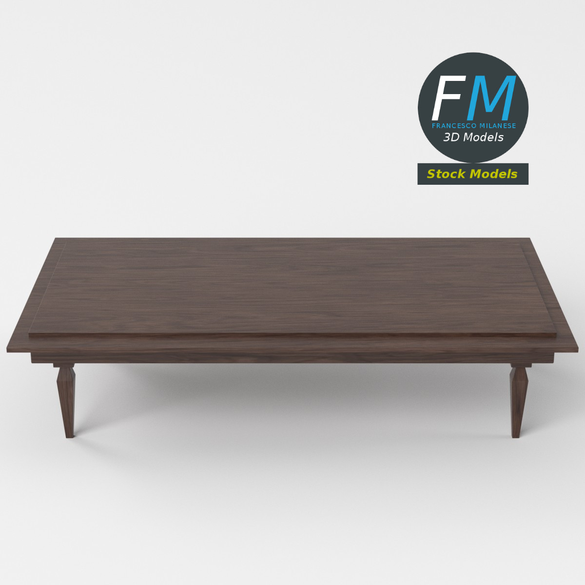 3D-Modell - Rechteckiger Holztisch - 05