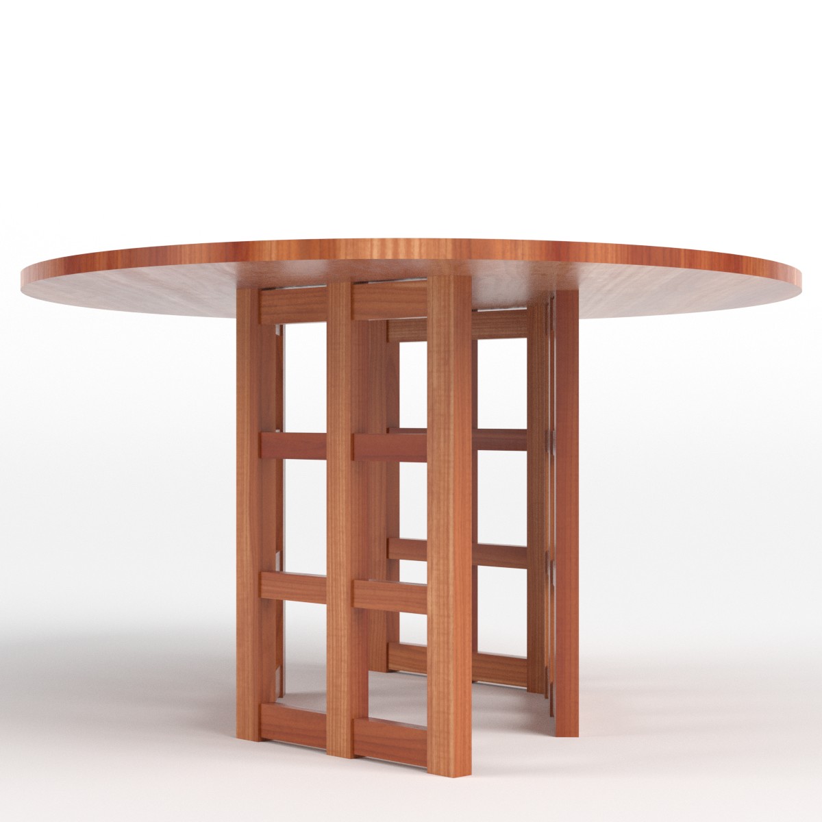 3D-Modell - Ovaler Holztisch mit Gittergestell - 04