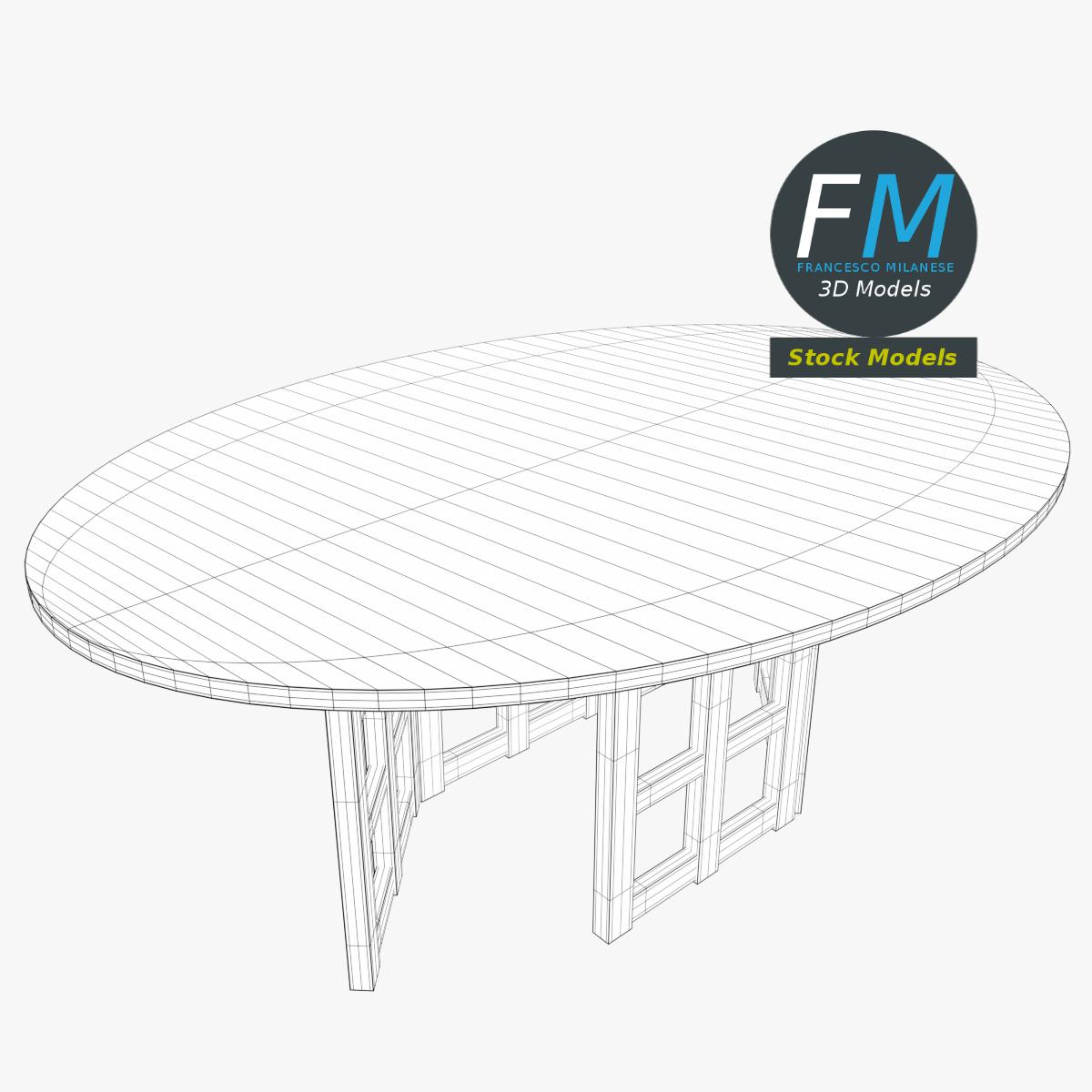 3D-Modell - Ovaler Holztisch mit Gittergestell - 07