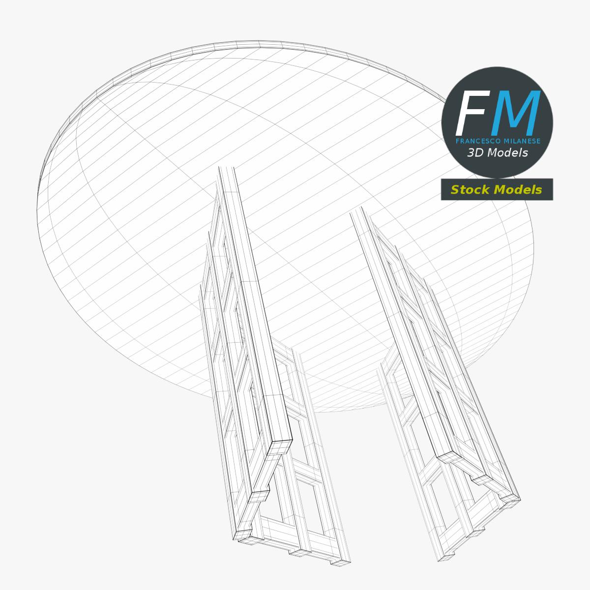 3D-Modell - Ovaler Holztisch mit Gittergestell - 08