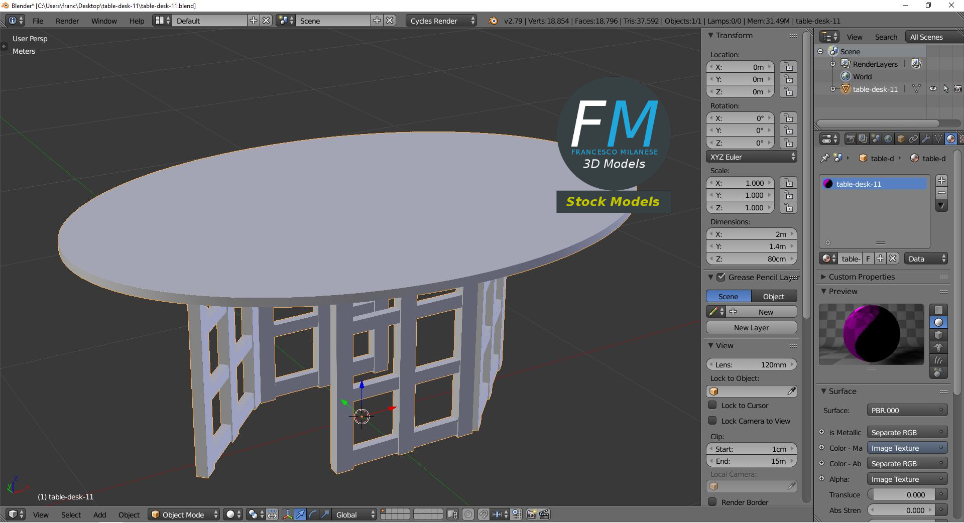 3D-Modell - Ovaler Holztisch mit Gittergestell - 09