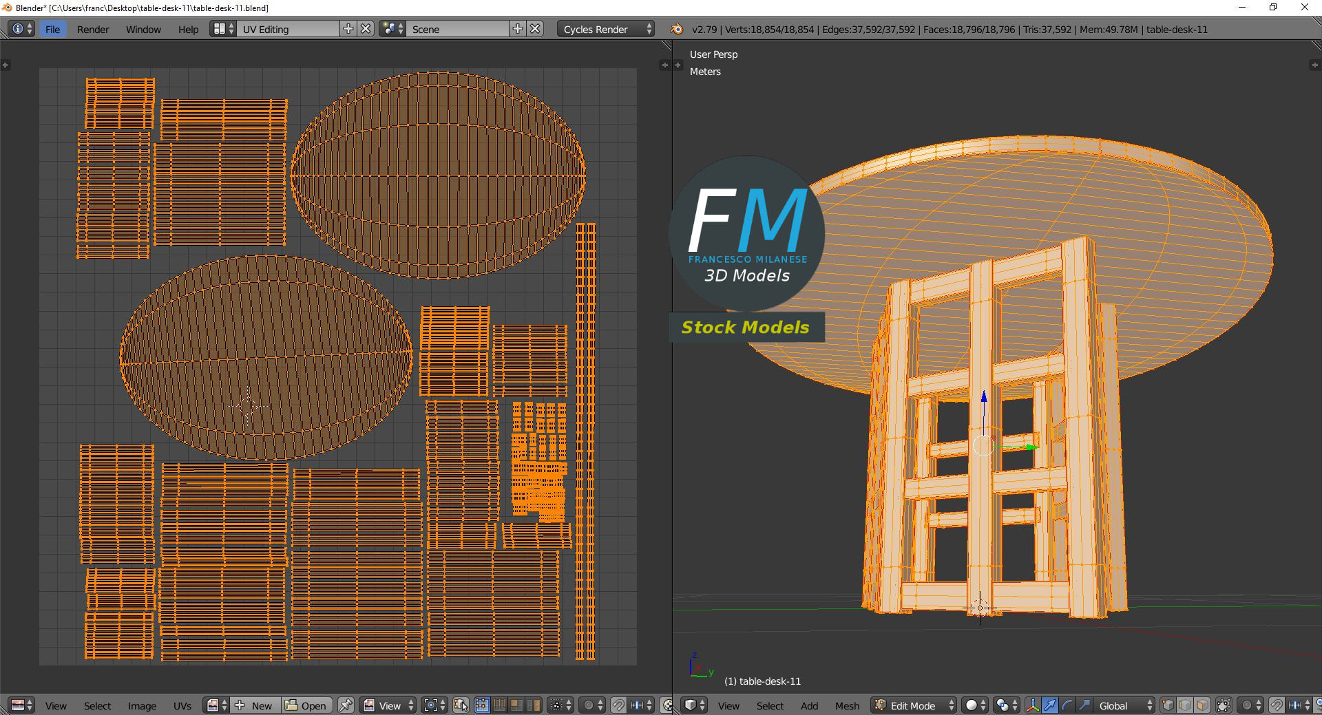 3D-Modell - Ovaler Holztisch mit Gittergestell - 10