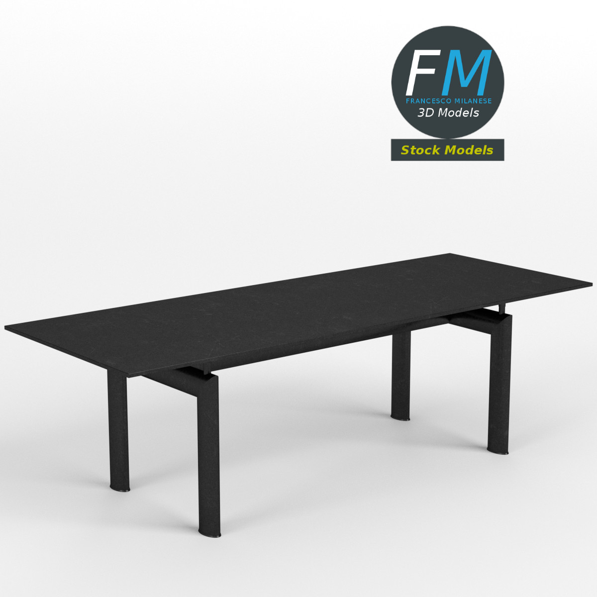 3D-Modell - Moderner Rechteckiger Schwarzer Tisch - 01