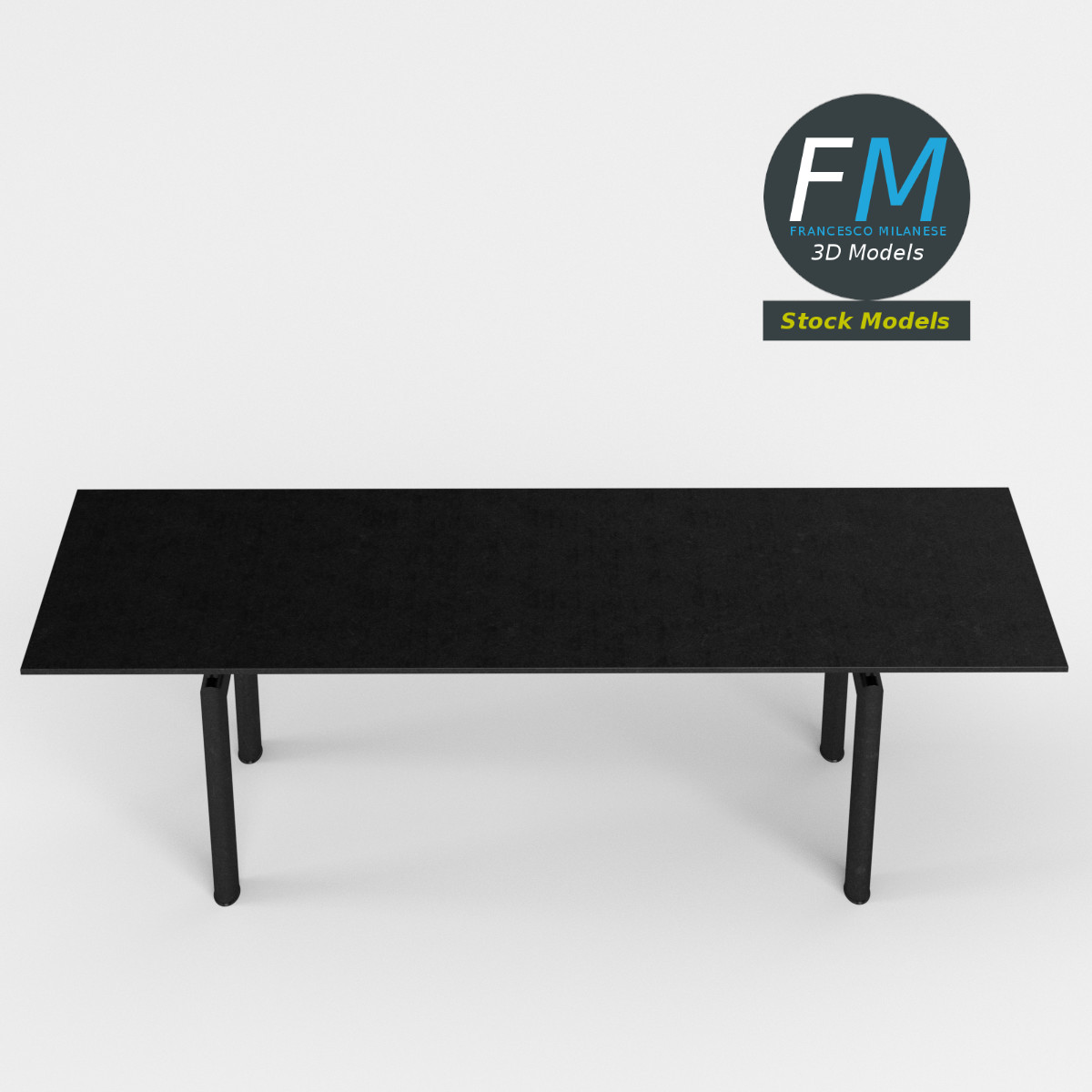3D-Modell - Moderner Rechteckiger Schwarzer Tisch - 02