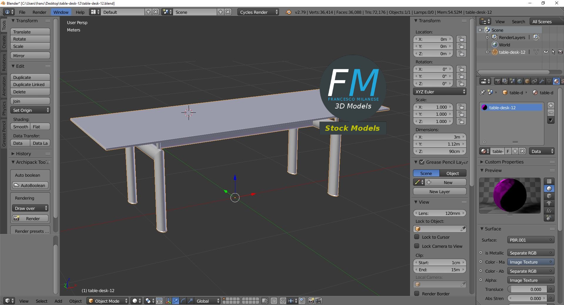 3D-Modell - Moderner Rechteckiger Schwarzer Tisch - 09