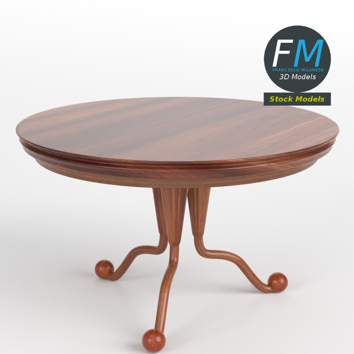 3D-Modell - Runder Holztisch mit Säulenfuß - 01