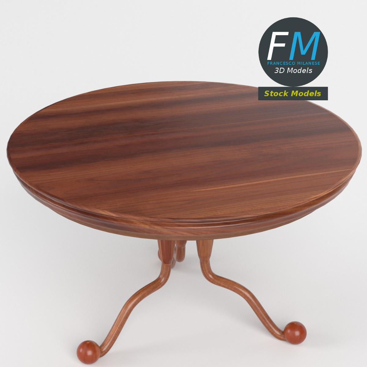 3D-Modell - Runder Holztisch mit Säulenfuß - 02