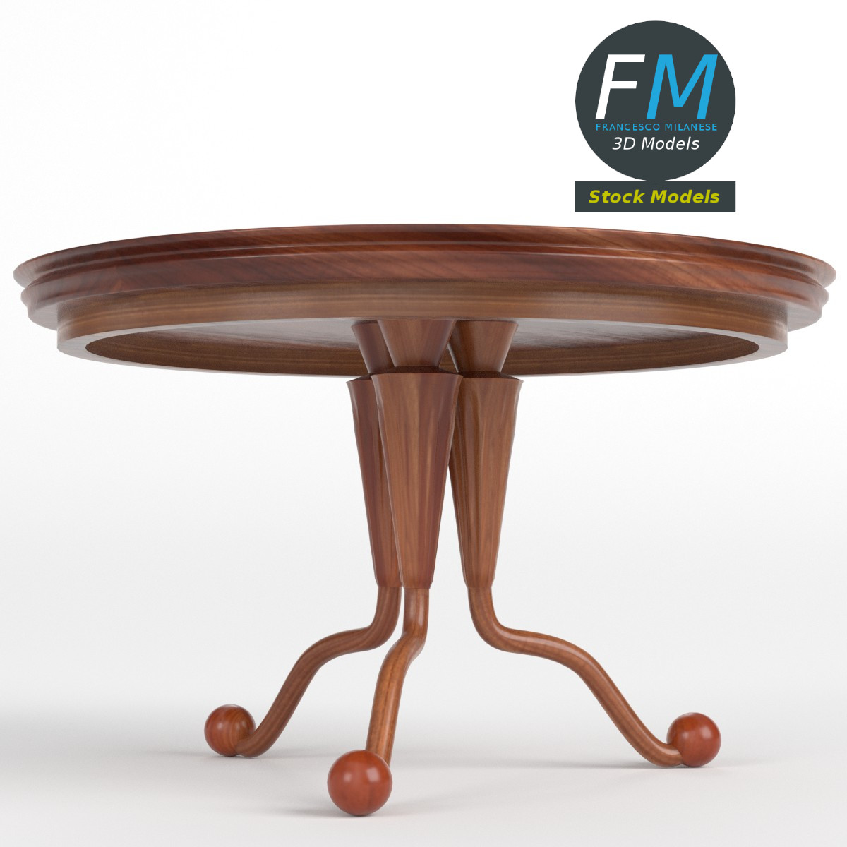3D-Modell - Runder Holztisch mit Säulenfuß - 03