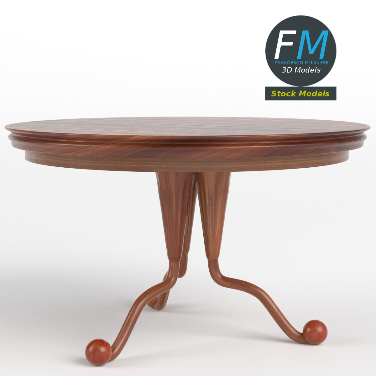 3D-Modell - Runder Holztisch mit Säulenfuß - 04
