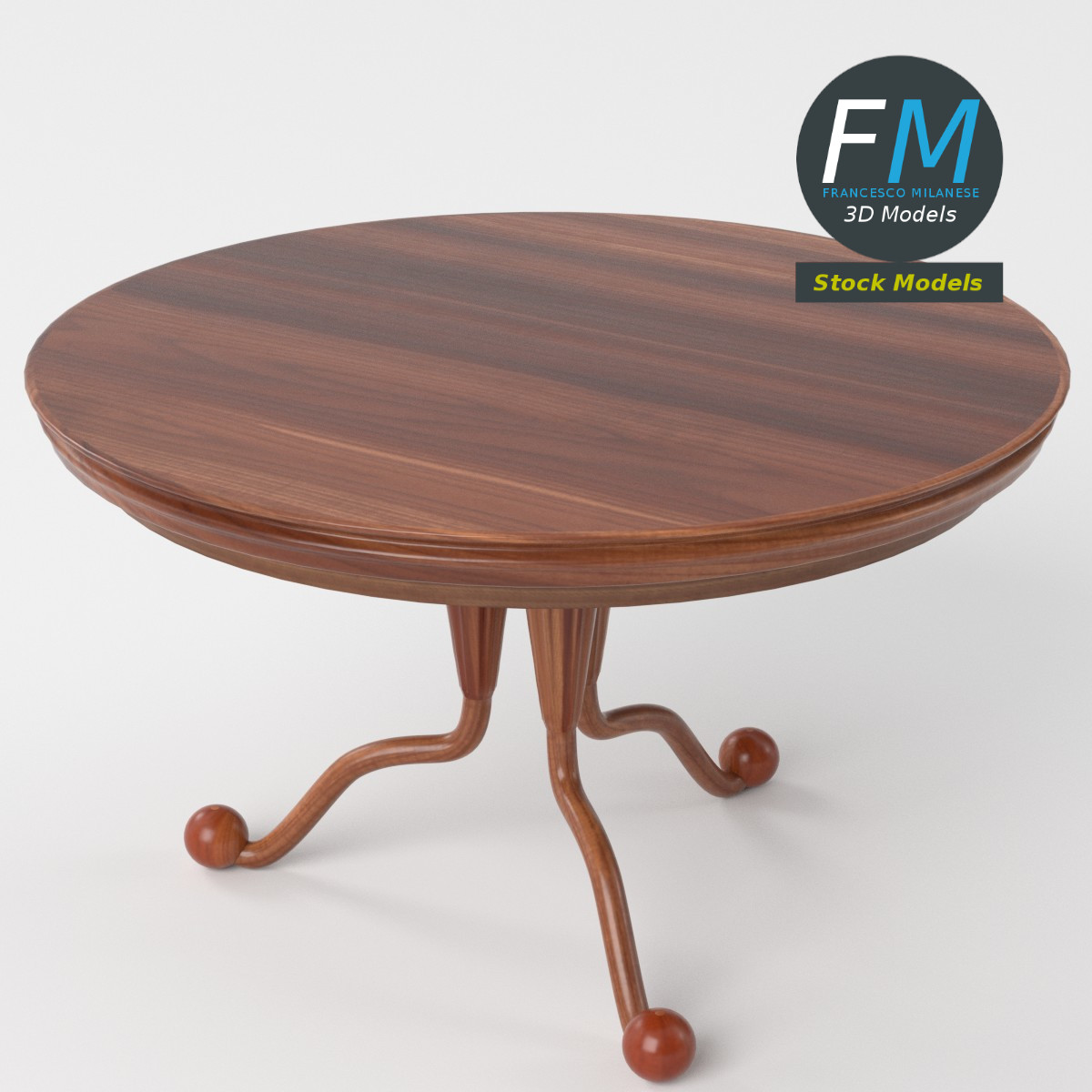 3D-Modell - Runder Holztisch mit Säulenfuß - 05
