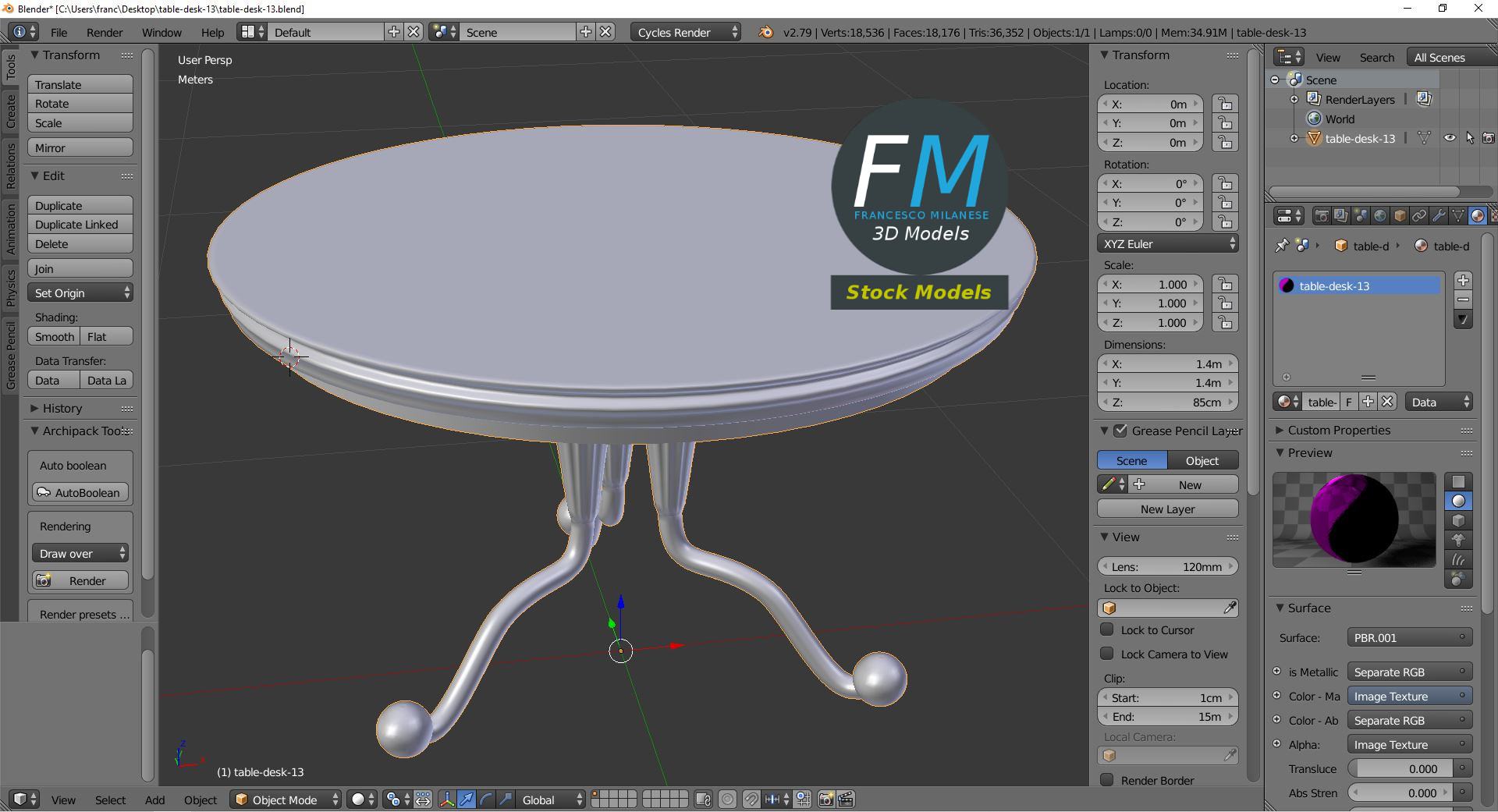 3D-Modell - Runder Holztisch mit Säulenfuß - 09