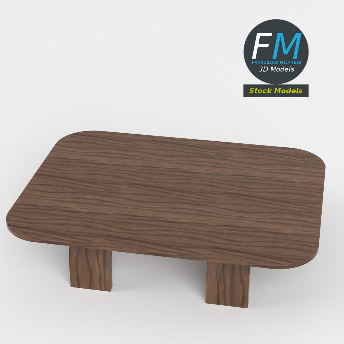 3D-Modell - Niedriger Holztisch mit Gebogenen Beinen - 02