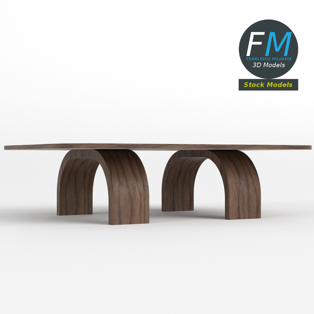 3D-Modell - Niedriger Holztisch mit Gebogenen Beinen - 03