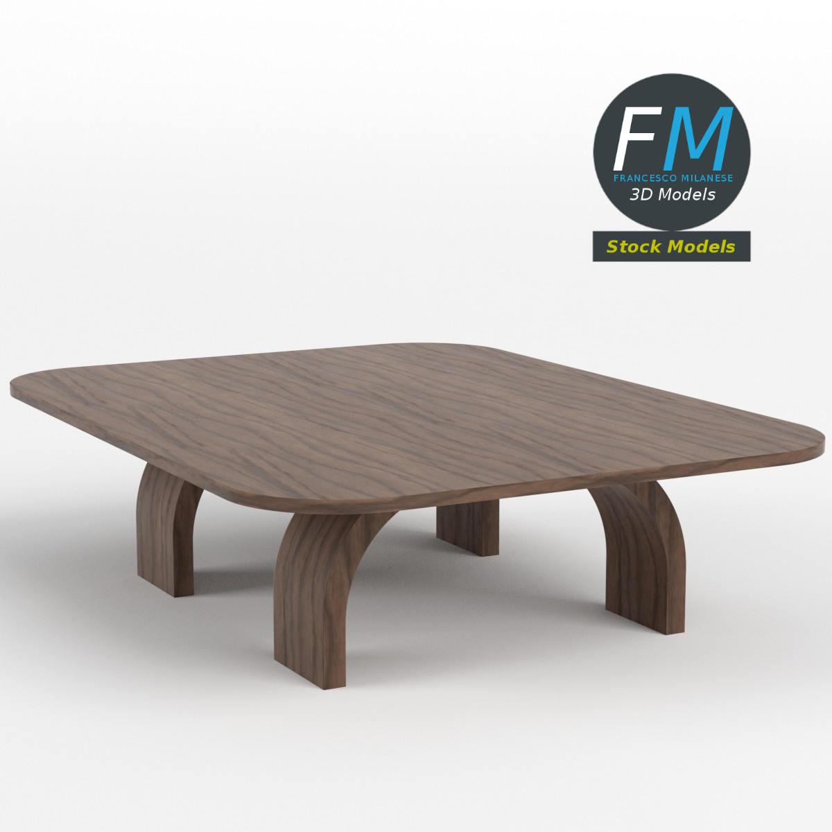 3D-Modell - Niedriger Holztisch mit Gebogenen Beinen - 04