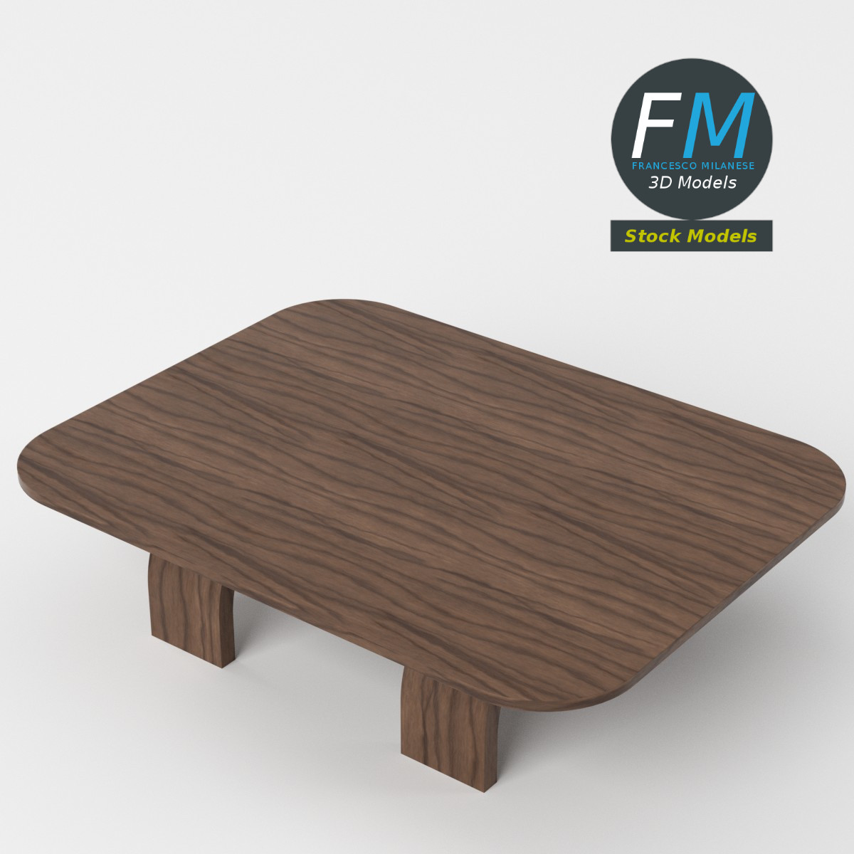 3D-Modell - Niedriger Holztisch mit Gebogenen Beinen - 05