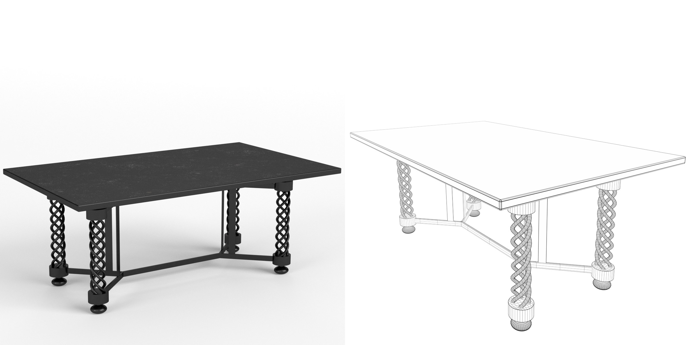 3D-Modell - Tisch Schreibtisch mit Geflochtenen Beinen