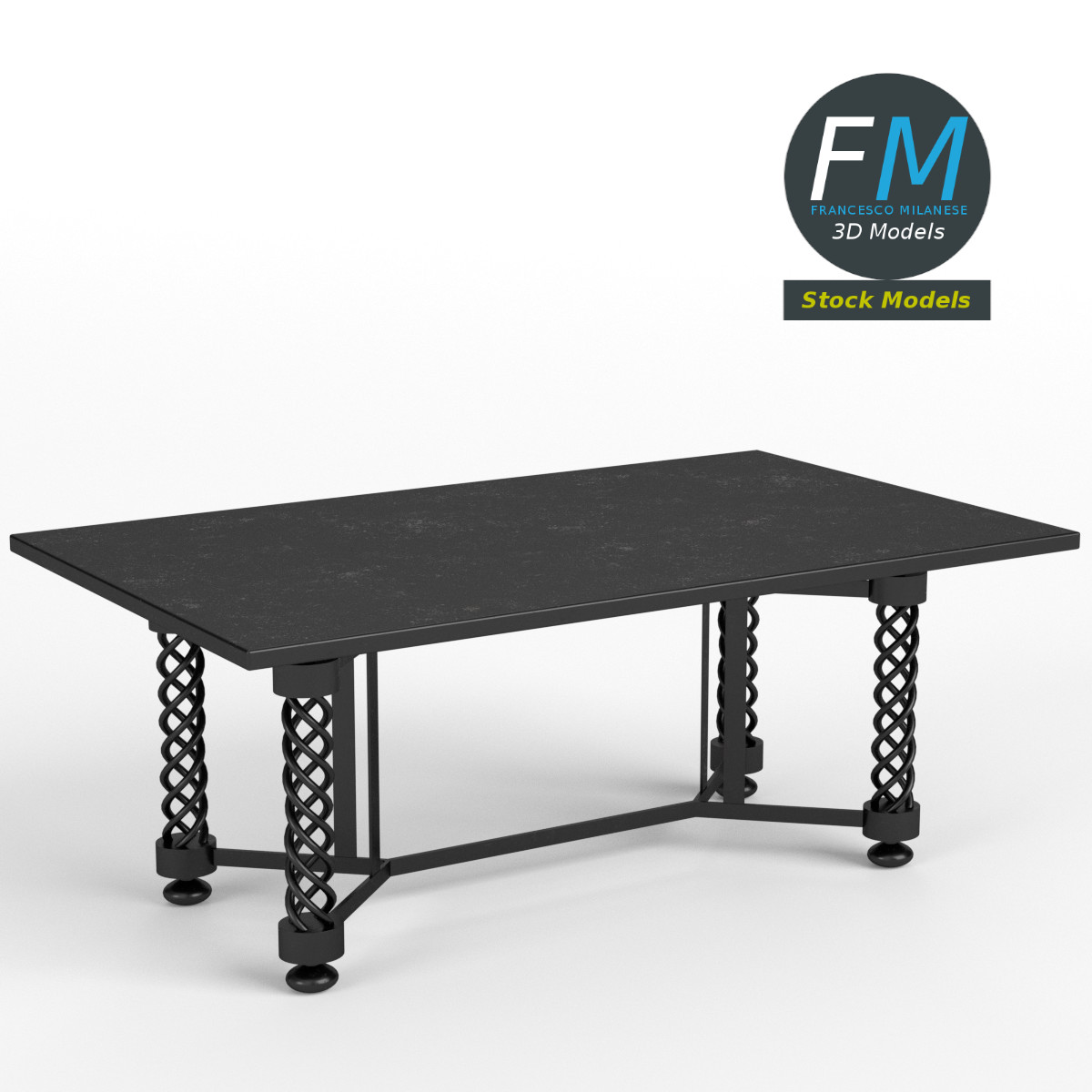 3D-Modell - Tisch Schreibtisch mit Geflochtenen Beinen - 01