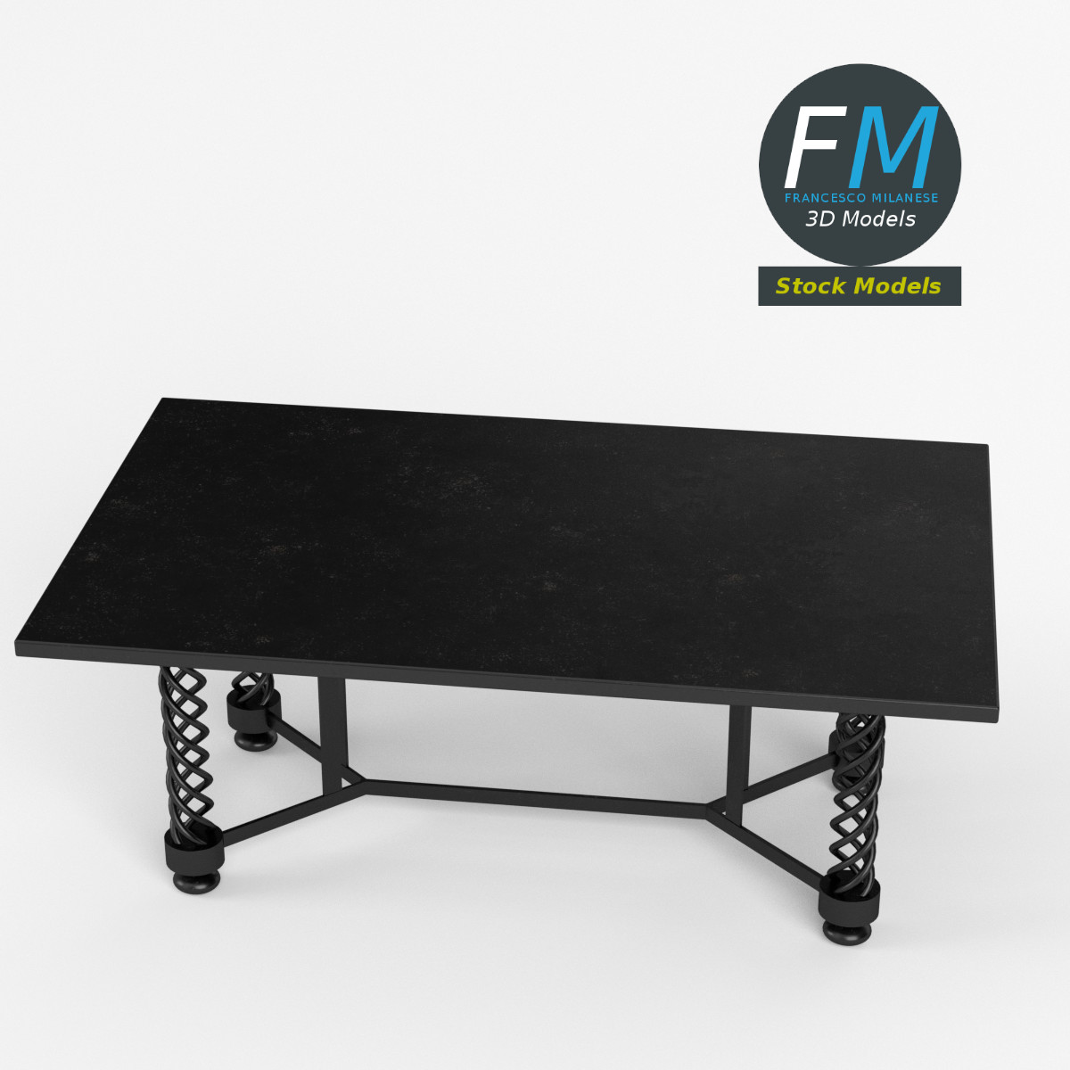 3D-Modell - Tisch Schreibtisch mit Geflochtenen Beinen - 02