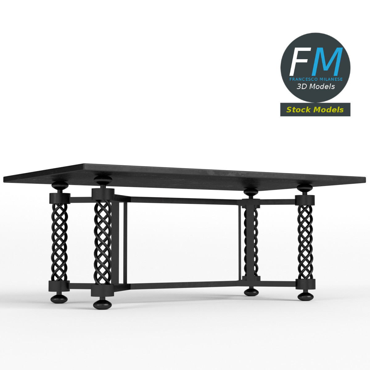 3D-Modell - Tisch Schreibtisch mit Geflochtenen Beinen - 03