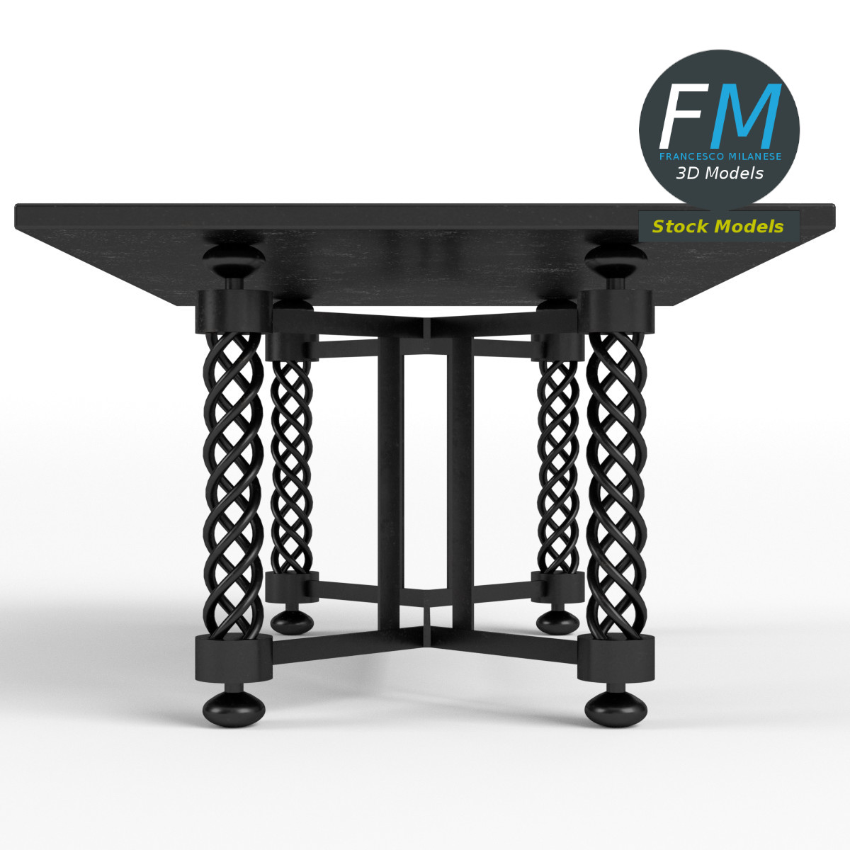 3D-Modell - Tisch Schreibtisch mit Geflochtenen Beinen - 04