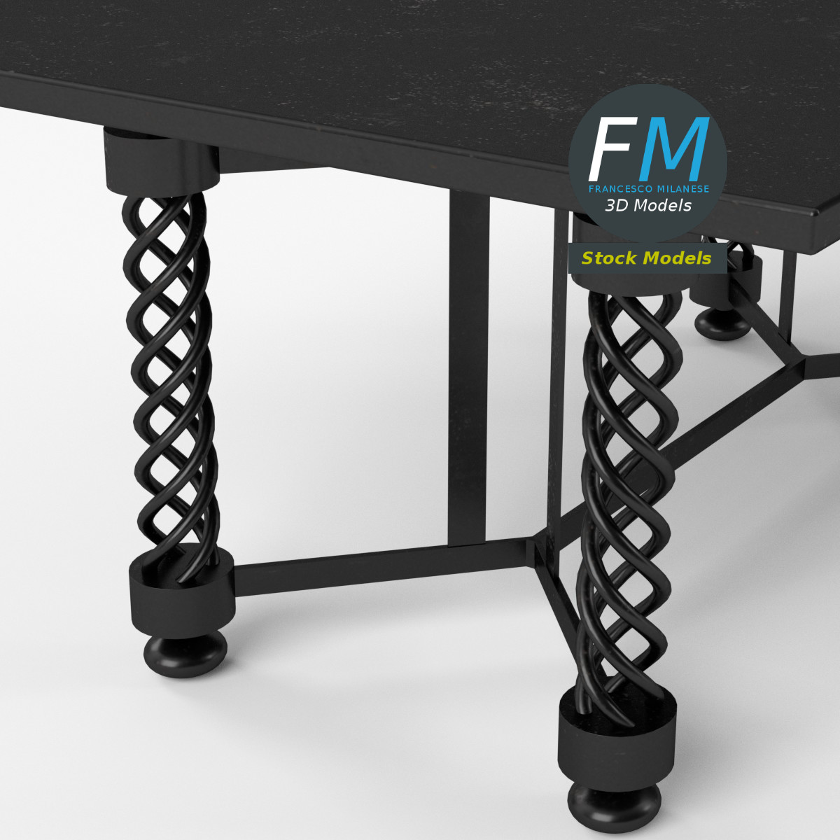 3D-Modell - Tisch Schreibtisch mit Geflochtenen Beinen - 05