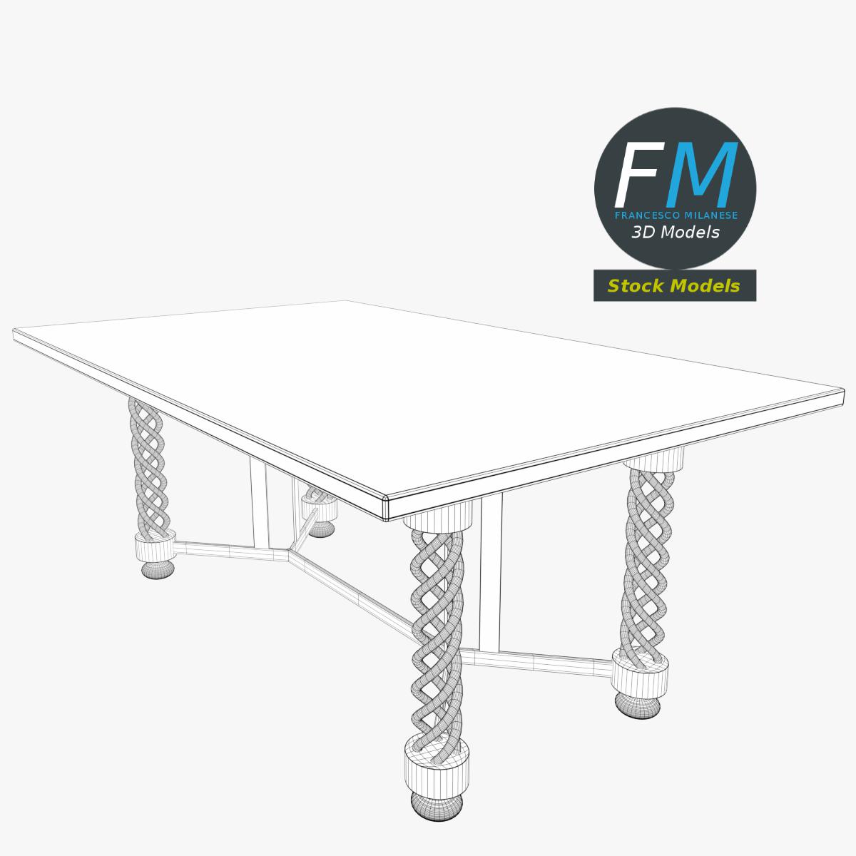 3D-Modell - Tisch Schreibtisch mit Geflochtenen Beinen - 07