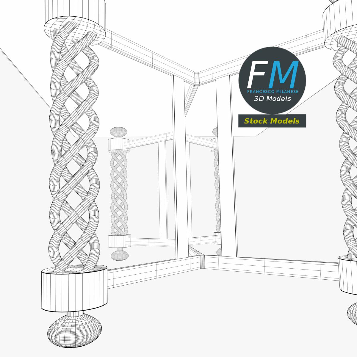 3D-Modell - Tisch Schreibtisch mit Geflochtenen Beinen - 08