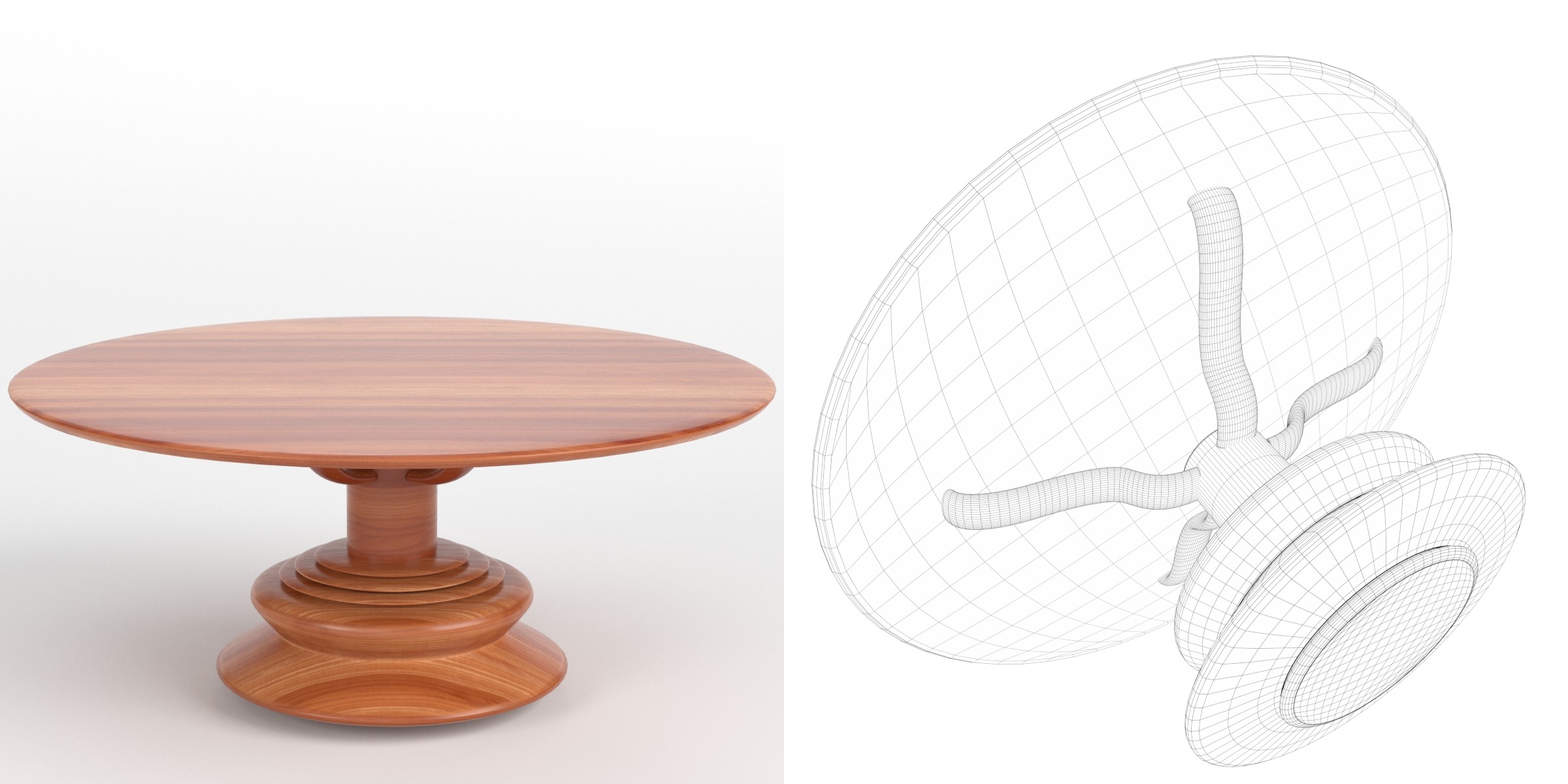 3D-Modell - Runder Holztisch mit Säulenfuß