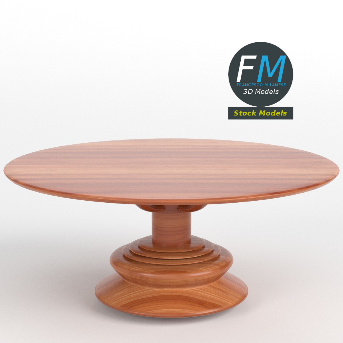 3D-Modell - Runder Holztisch mit Säulenfuß - 01