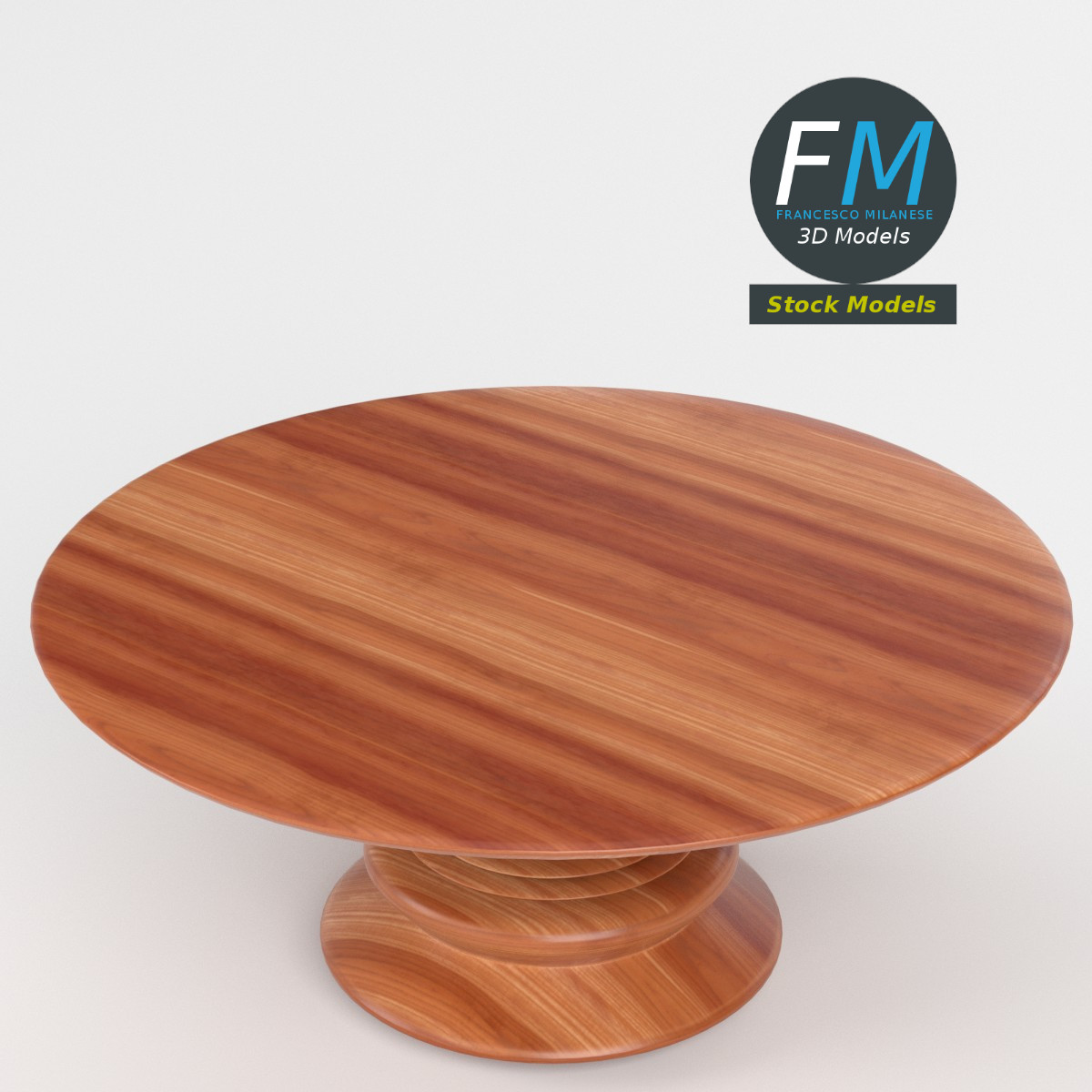 3D-Modell - Runder Holztisch mit Säulenfuß - 02