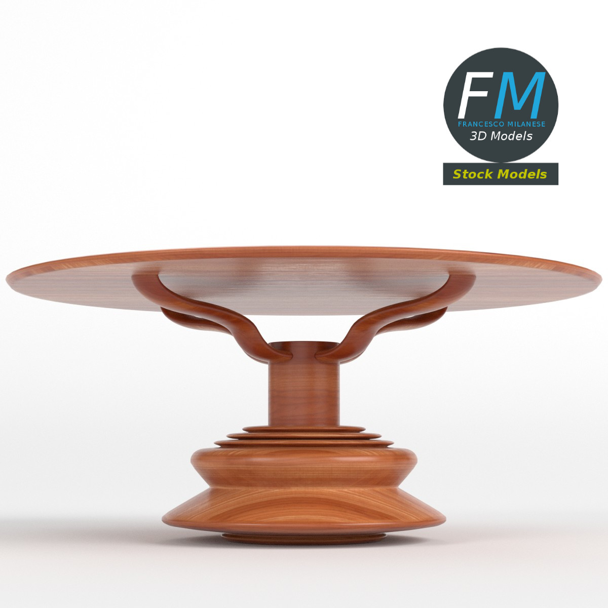 3D-Modell - Runder Holztisch mit Säulenfuß - 03